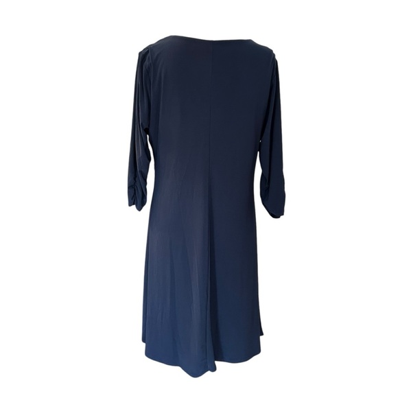 NY COLLECTION WOMAN RUCHED FIGURE FLATTERING V-NECK 3/4 SLEEVE DRESS SZ 1X NAVY - Picture 5 of 8